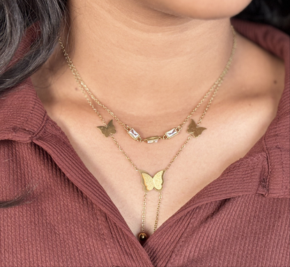 Golden Flutter - 2-Layer Anti-Tarnish Butterfly Necklace Set
