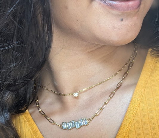 Anti Tarnish 2 Line Butterfly Necklace with Free Butterfly Earrings Set